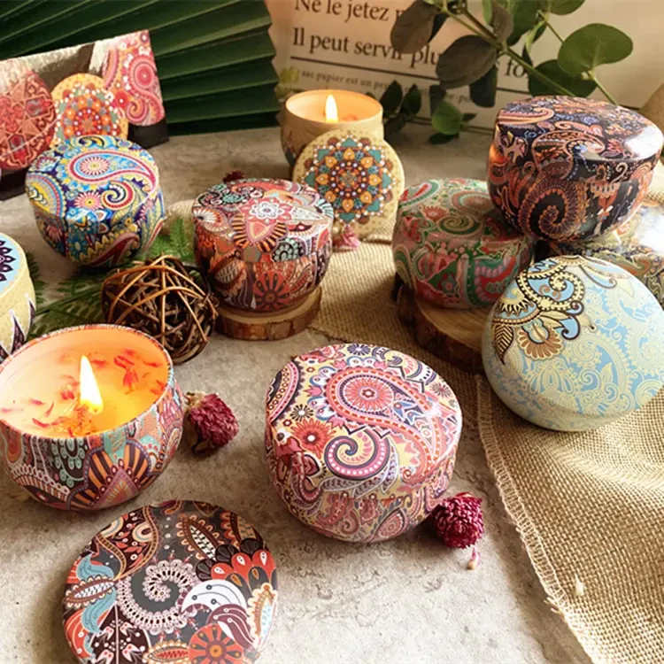 علب فاخرة  مطبوعة شمعة الجرار القصدير DIY