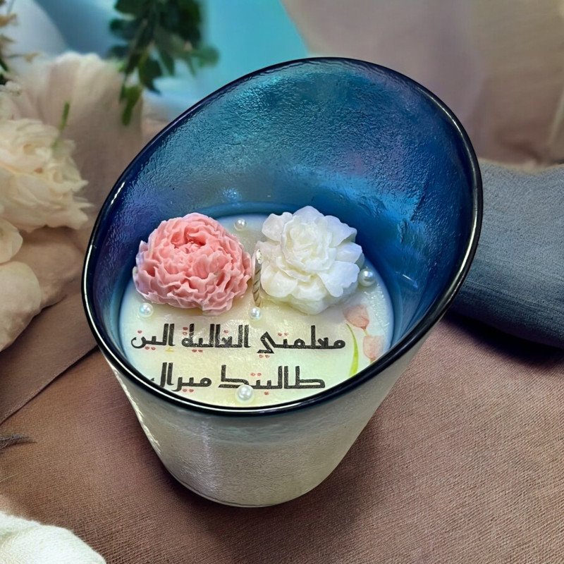 كأس زجاج راقي لون فضي وأزرق للشموع