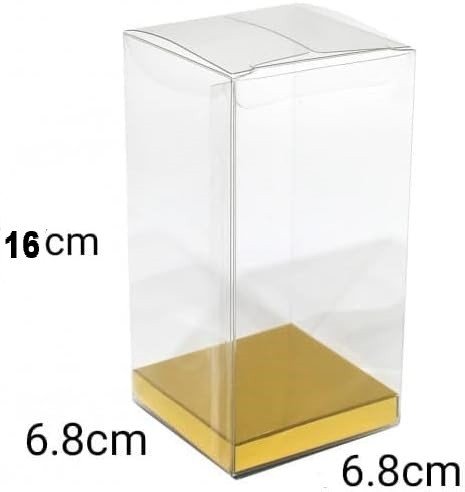 علب توزيعات شفاف ( 12 قطع ) بقاعدة ذهبية مقاس 10سم *10سم ارتفاع 16 سم